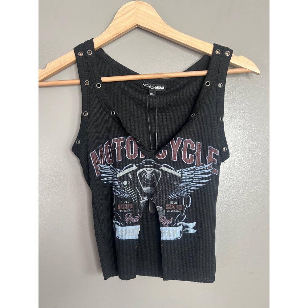 Fashion Nova Angel rider grommet cropped motorcycle tank festival biker baddie